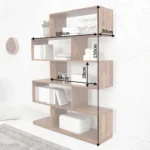 SOLID SHEESHAM WOOD BOOKSHELF IN STONE FINISH BOOKCASE |  WOOD SHELVING - Image 4