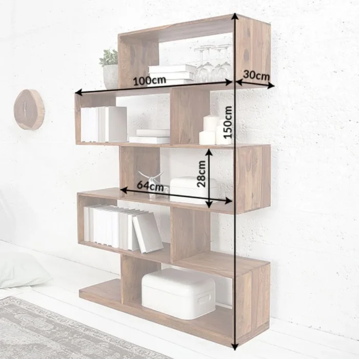 SOLID SHEESHAM WOOD BOOKSHELF IN STONE FINISH BOOKCASE |  WOOD SHELVING - Image 4