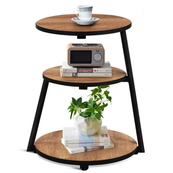 Vintage Brown 3-Tier Round End Table - Image 2
