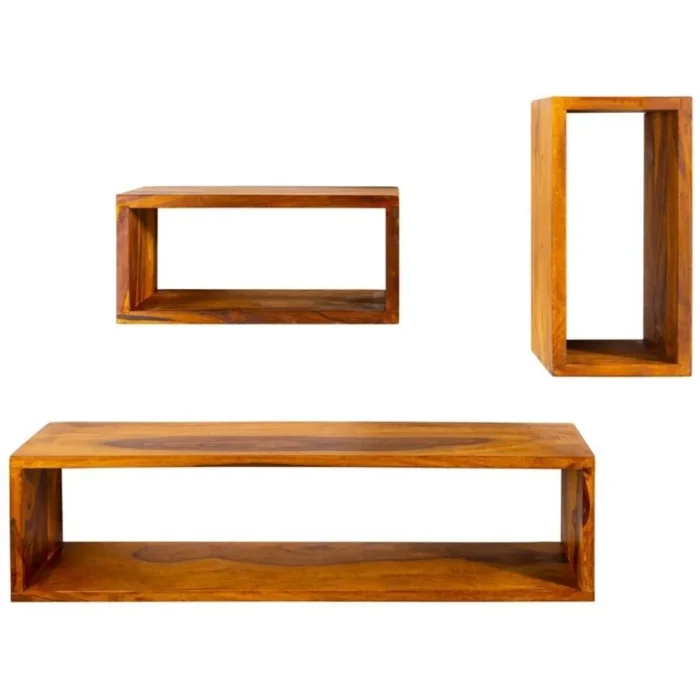 Solid Hanging Wall shelf set of 3 Sheesham Stone Finish - Image 2
