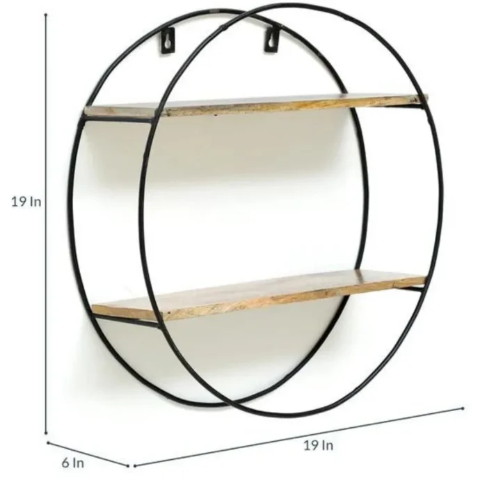 Rustic Solid Wood & Metal Circular Storage Shelf | Hanging Wall Shelf - Image 5