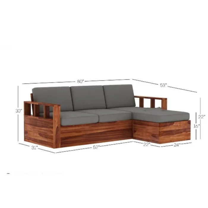 Priti : L-Shaped Solid Wood Multifunctional Corner Sofa with Storage - Image 4