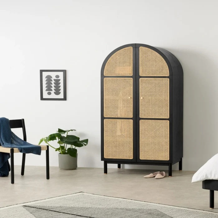 Almirah_6 Almeida Solid Wood and Rattan Wardrobe