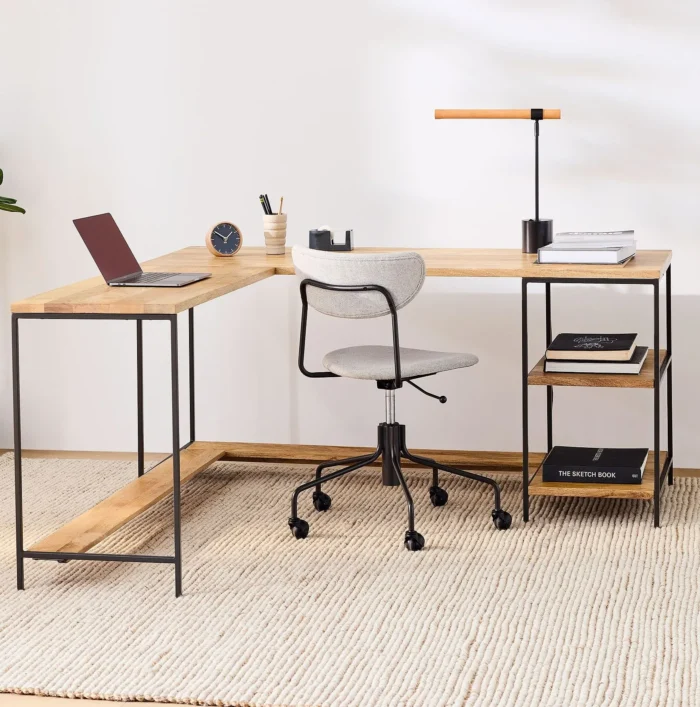 Priti Industrial Storage Modular L-Shaped Desk Open Shelves - Image 1