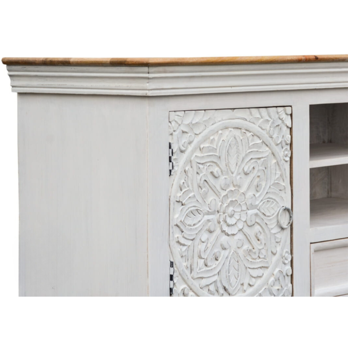 Traditional Carved Indian White TV Cabinet - Image 7