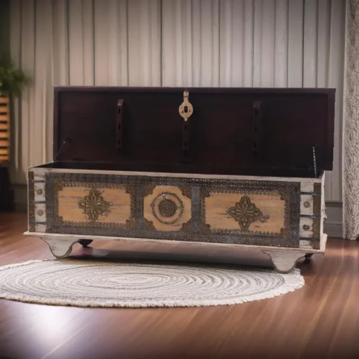 Priti Brown and Cream Embellished Trunk - Image 1