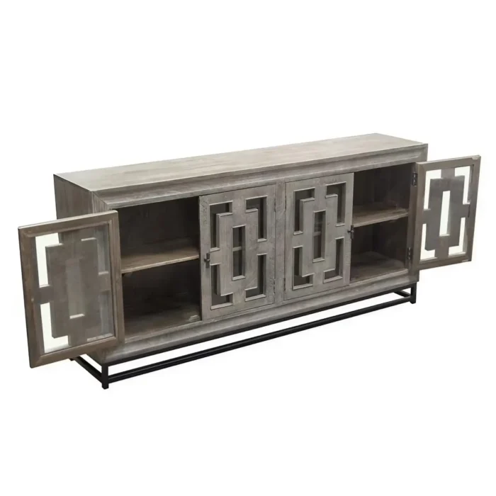 Priti 4-Door Solid Mango Wood Sideboard in Walnut Finish - Image 2