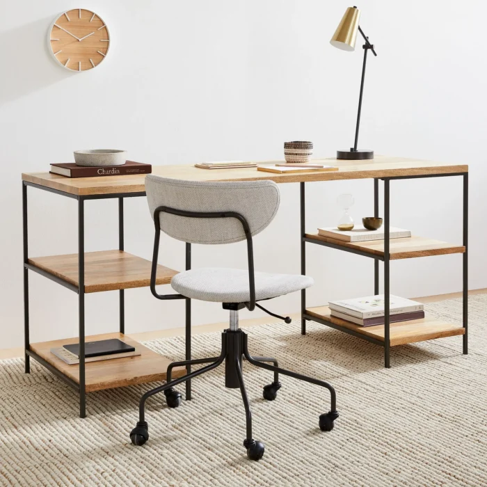 storage-3-piece-modular-desk Priti Industrial Storage 3-Piece Modular Desk with Open Shelves - Image 1