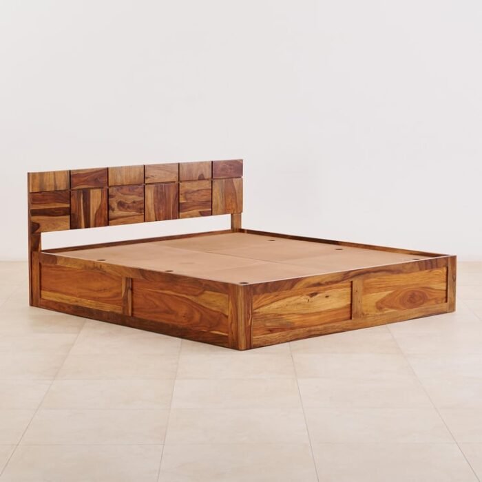 PRITI Rubix Wooden Queen Bed with Box Storage - Brown