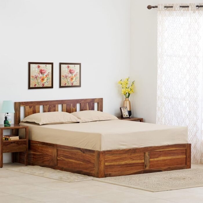 PRITI Wooden Queen Bed with Box Storage - Brown PRITI Wooden Queen Bed with Box Storage - Brown