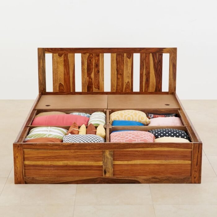 PRITI Wooden Queen Bed with Box Storage - Brown