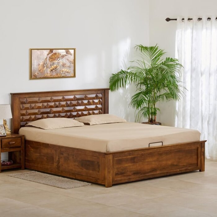 PRITI Queen Bed with Hydraulic Storage - Brown