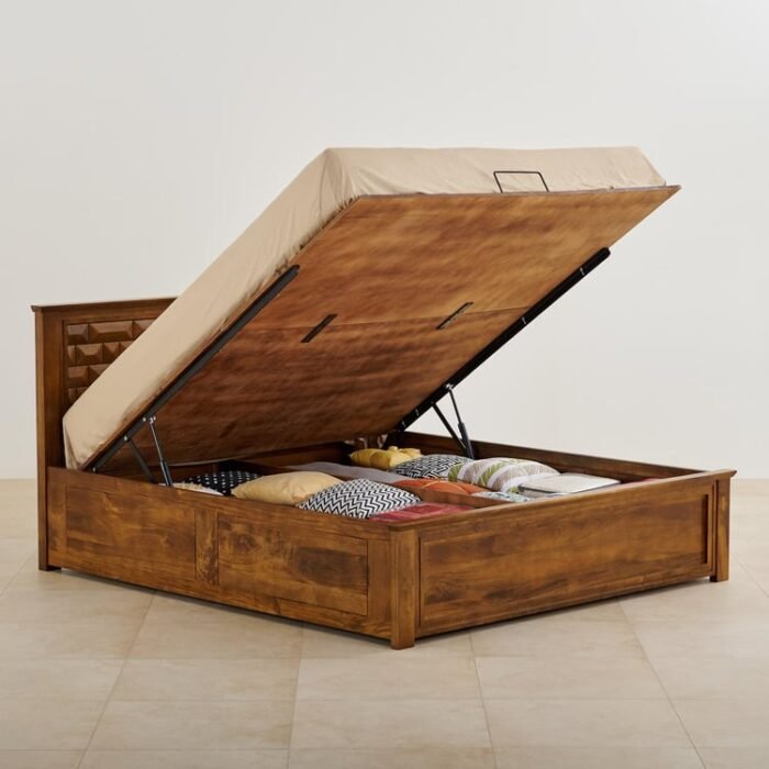 PRITI Queen Bed with Hydraulic Storage - Brown
