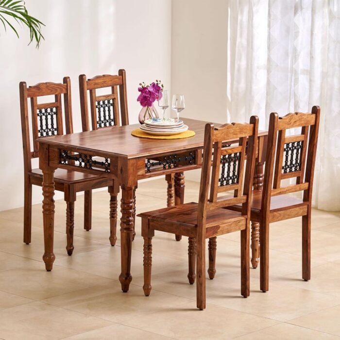 PRITI Wooden 4-Seater Dining Set with Chairs - Brown PRITI Wooden 4-Seater Dining Set with Chairs - Brown