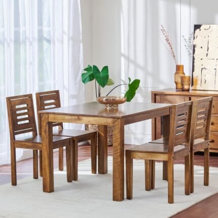 PRITI Wooden 4-Seater Dining Set with Chairs - Brown