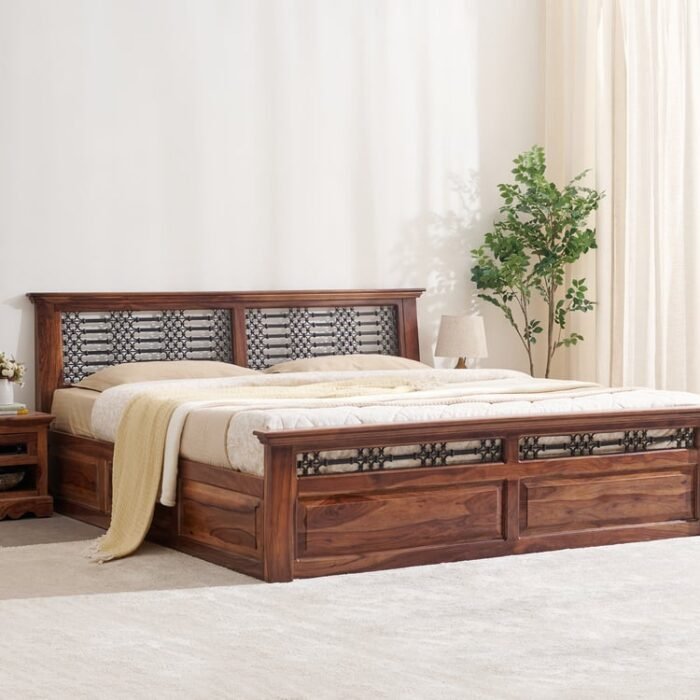 PRITI Wooden Queen Bed with Box Storage - Brown PRITI Wooden Queen Bed with Box Storage - Brown