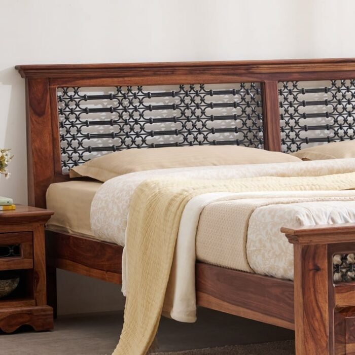 PRITI Wooden Queen Bed - Brown