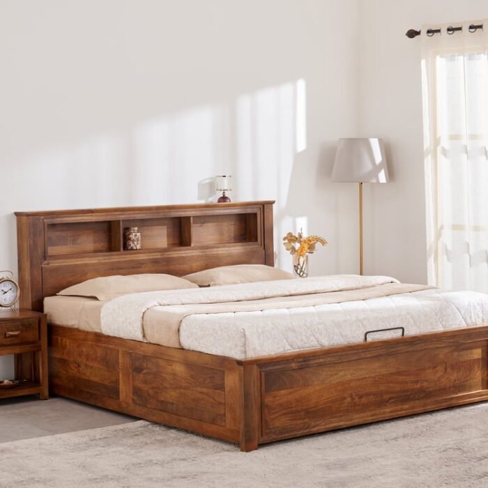 PRITI Wooden Queen Bed with Hydraulic Storage - Brown PRITI Wooden Queen Bed with Hydraulic Storage - Brown