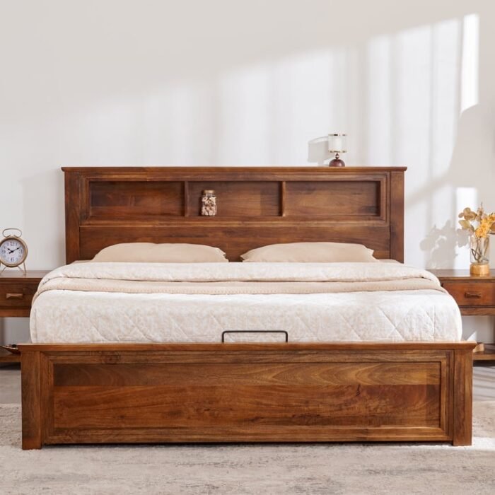 PRITI Queen Bed with Hydraulic Storage - Brown
