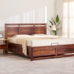 PRITI Wood Queen Bed with Hydraulic Storage - Brown