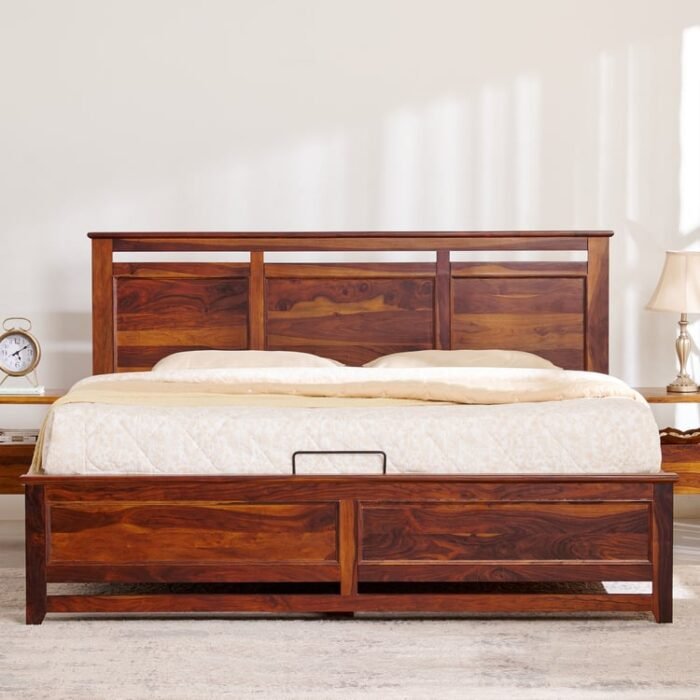 PRITI Wood Queen Bed with Hydraulic Storage - Brown