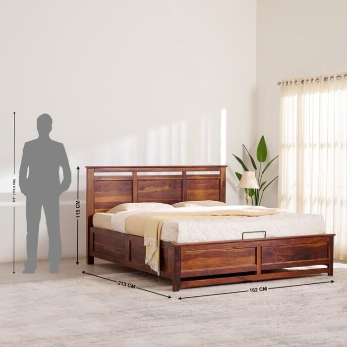 PRITI Wood Queen Bed with Hydraulic Storage - Brown