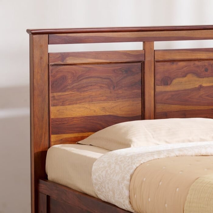 PRITI Wood Queen Bed with Hydraulic Storage - Brown