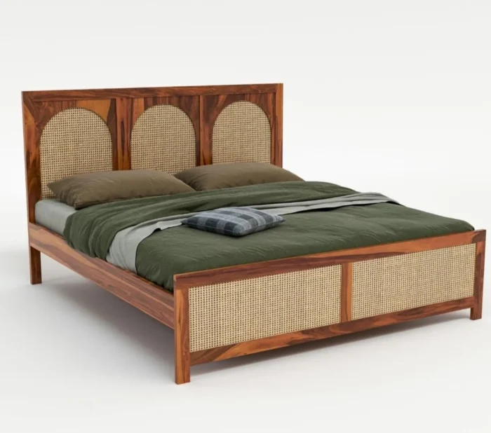 PRITI Wood and Cane Bed: Elegant, Durable & Comfort-Enhancing Design PRITI Wood and Cane Bed: Elegant, Durable & Comfort-Enhancing Design