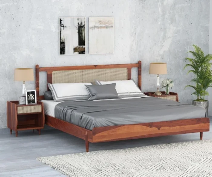 PRITI Wooden Cane King-Queen Size Bed Without Storage PRITI Wooden Cane King-Queen Size Bed Without Storage