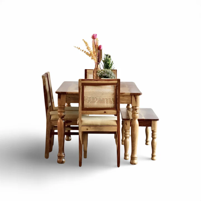 PRITI Round Leg Dining Table With Cane Weave Chairs PRITI Round Leg Dining Table With Cane Weave Chairs