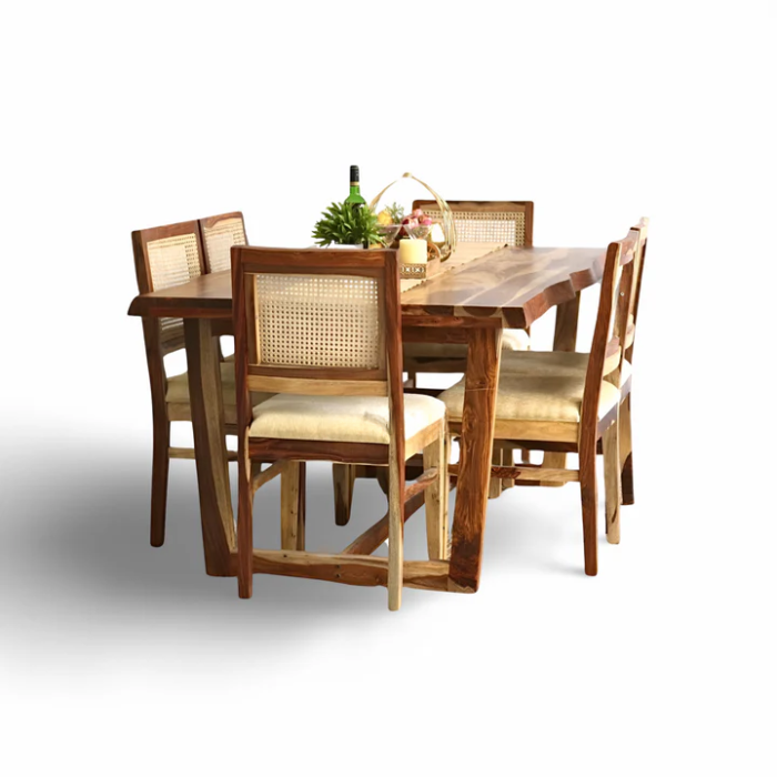 PRITI Dining Table With Cane Weave Chairs PRITI Dining Table With Cane Weave Chairs