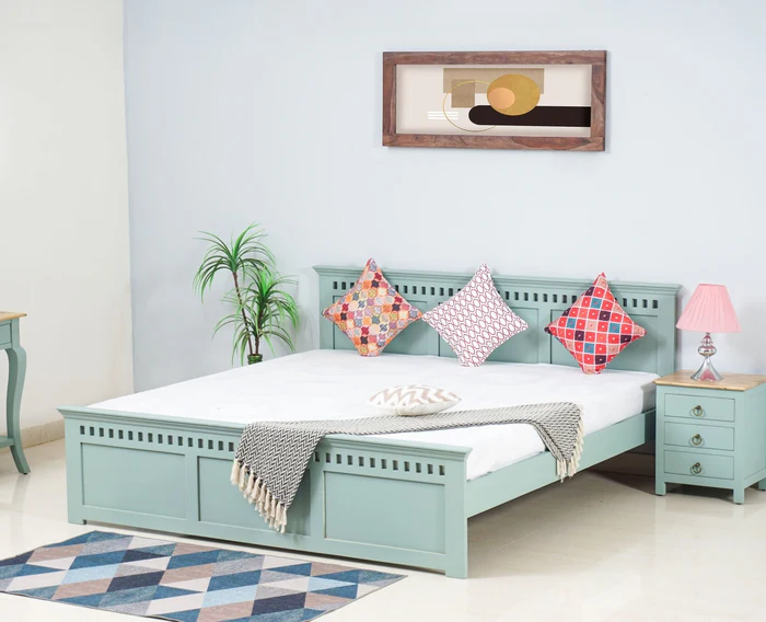 PRITI Solid Wood Queen Size Bed - Silt Green PRITI Solid Wood Queen Size Bed - Silt Green
