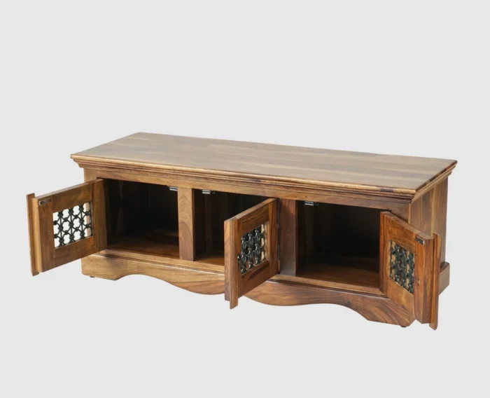 PRITI Solid Wood Three Doors Bench Shoe Rack