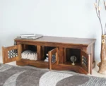 PRITI Solid Wood Three Doors Bench Shoe Rack