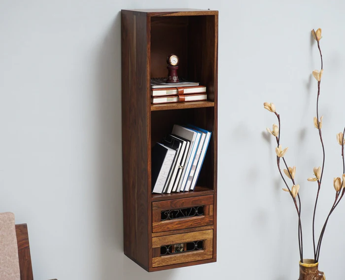 PRITI Wooden Decor Wall Shelve with Two Drawers PRITI Wooden Decor Wall Shelve with Two Drawers