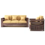PRITI Solid Wood 5 Seater Sofa Set (Walnut Finish, 3+1+1)