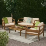 PRITI Solid Wood Sofa Set With Coffee Table For living room