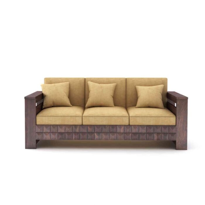 PRITI Solid Wood 5 Seater Sofa Set (Walnut Finish, 3+1+1)