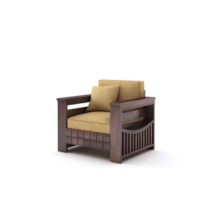 PRITI Solid Wood 5 Seater Sofa Set (Walnut Finish, 3+1+1)