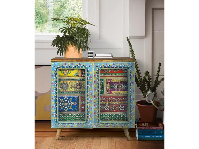 Hand Painted Mango Wood TV Cabinet-13